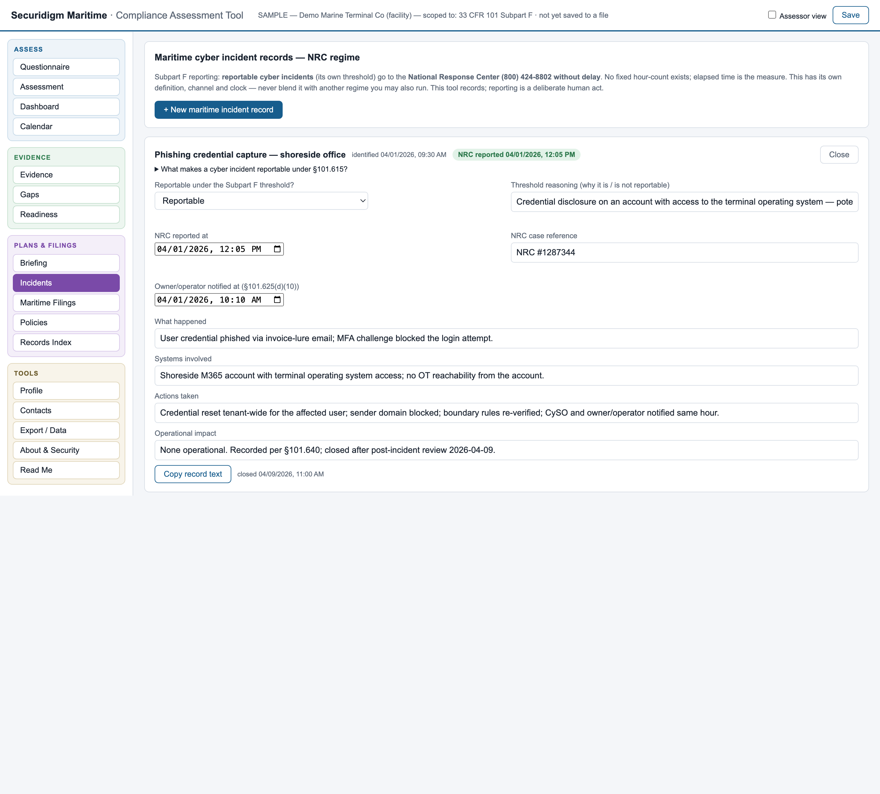 Incident report builder with the 72-hour clock