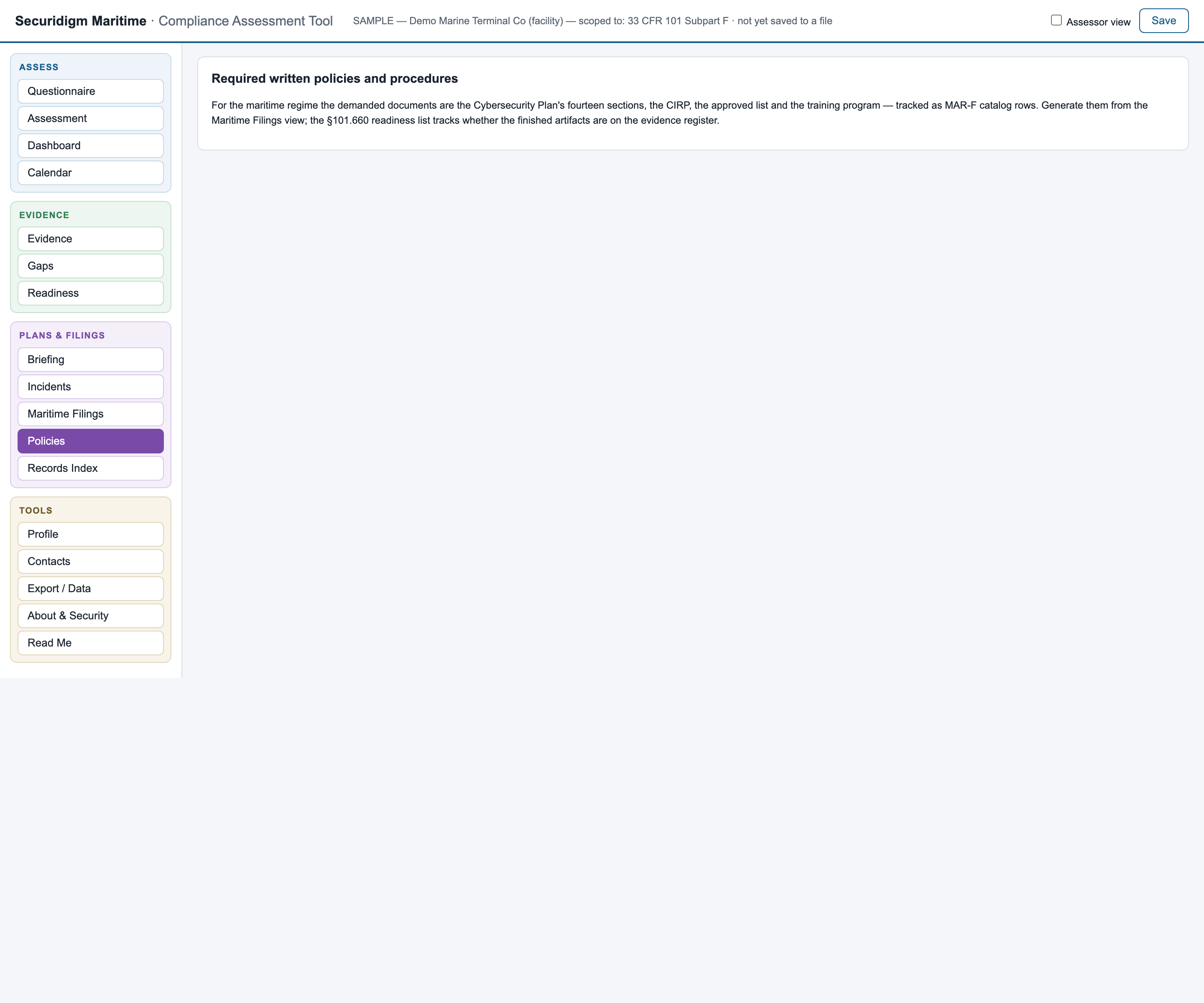 Required policies checklist
