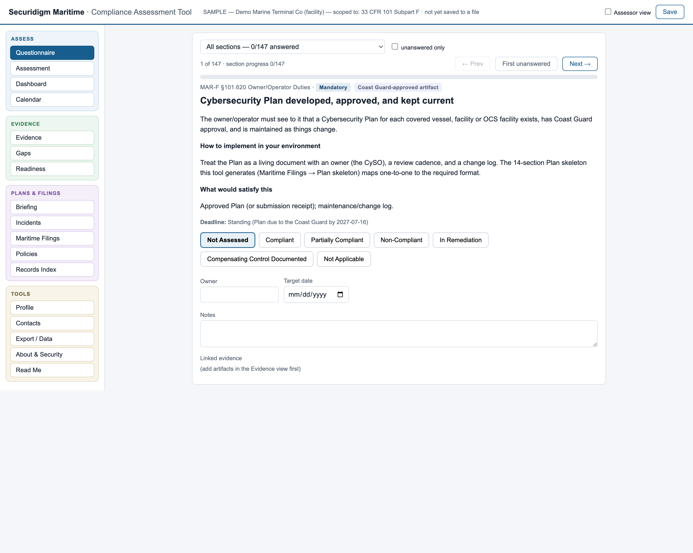 Questionnaire, unanswered requirement